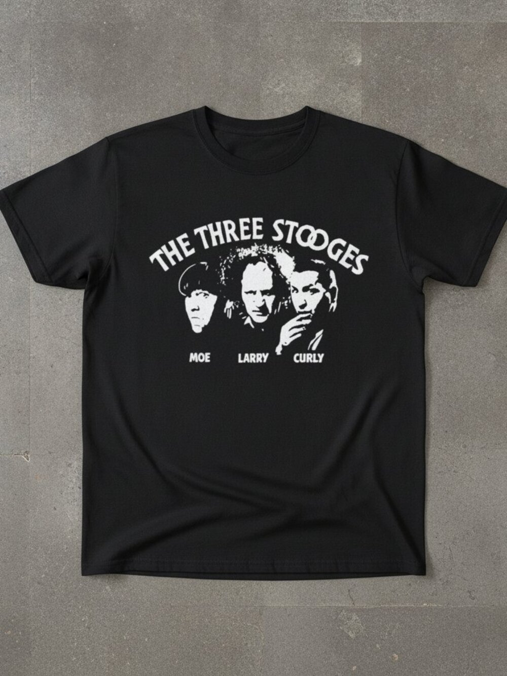 The Three Stooges Moe Larry Curly Vintage Comedy Black T-Shirt